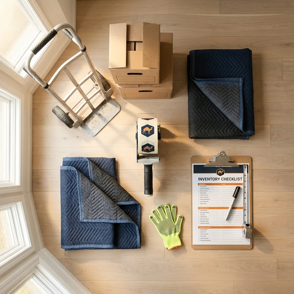 Professional moving supplies and packing materials layout for Sutton residential relocations